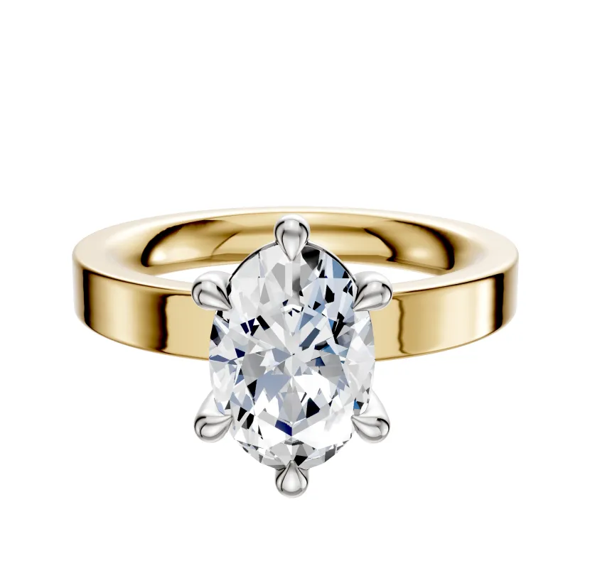 14K Two Tone 6 Prong Basket Classic Flat 3.0mm Engagement Ring sold by Promise By Effy