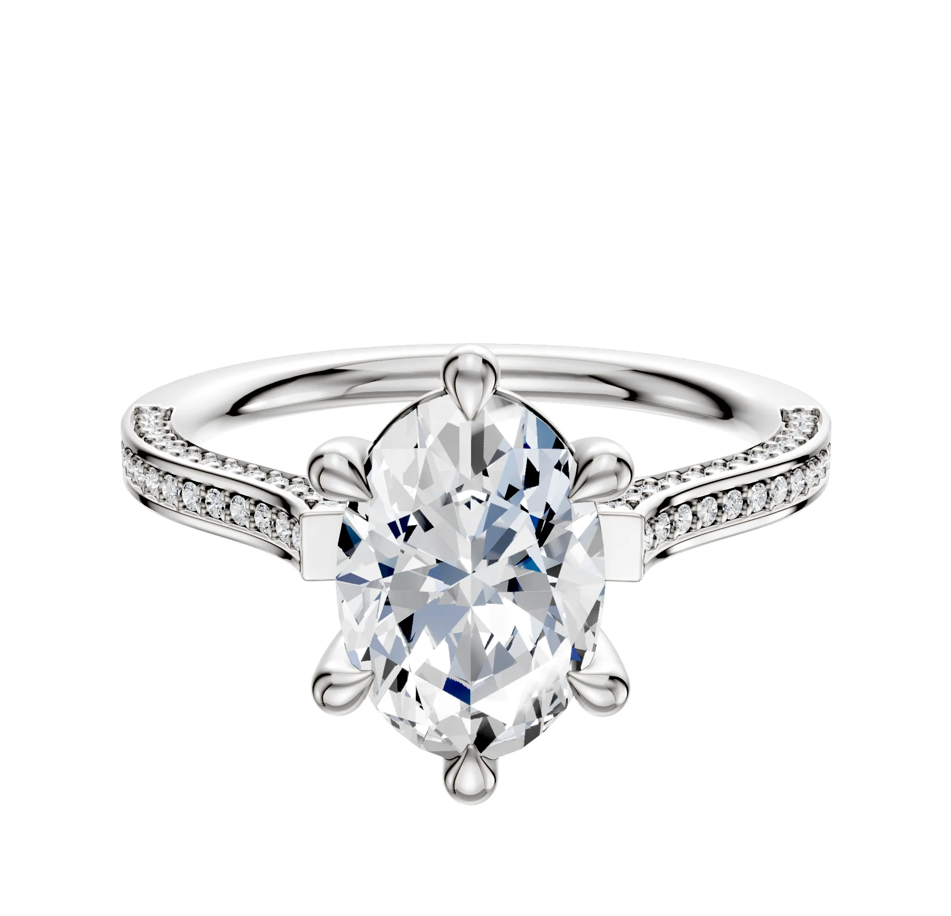 14K White Gold 6 Prong Basket Cathedral Flat 3-Row-Pave 2.0mm Engagement Ring sold by Promise By Effy