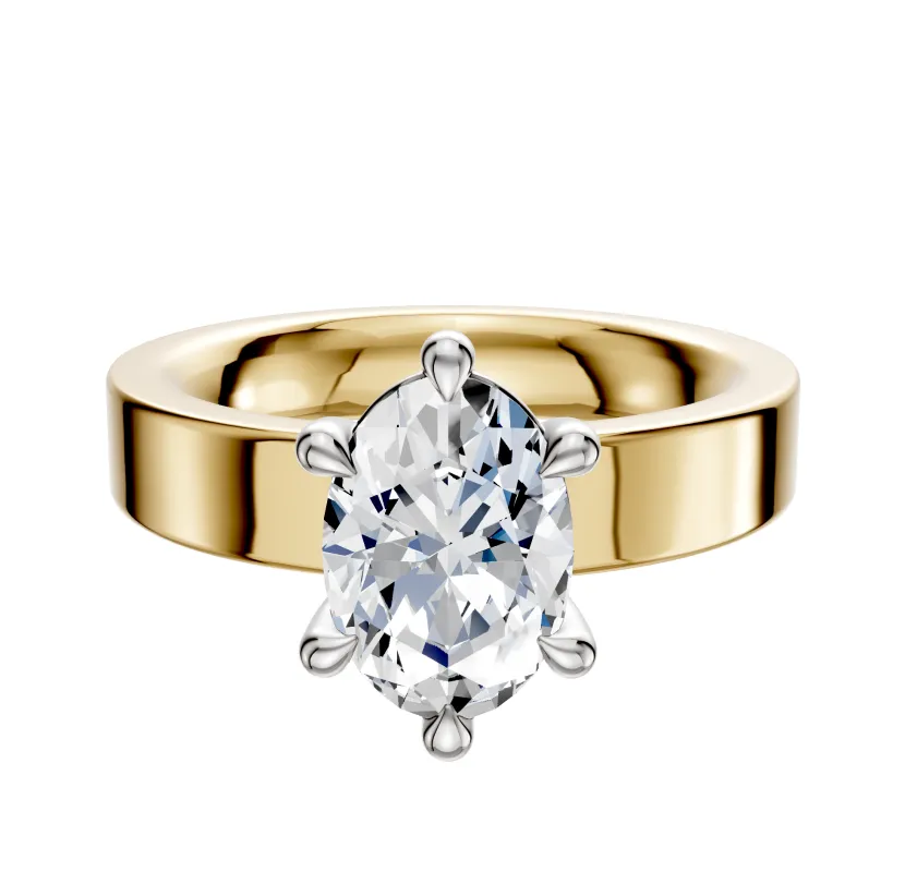 18K Two Tone 6 Prong Basket Classic Flat 4.0mm Engagement Ring sold by Promise By Effy