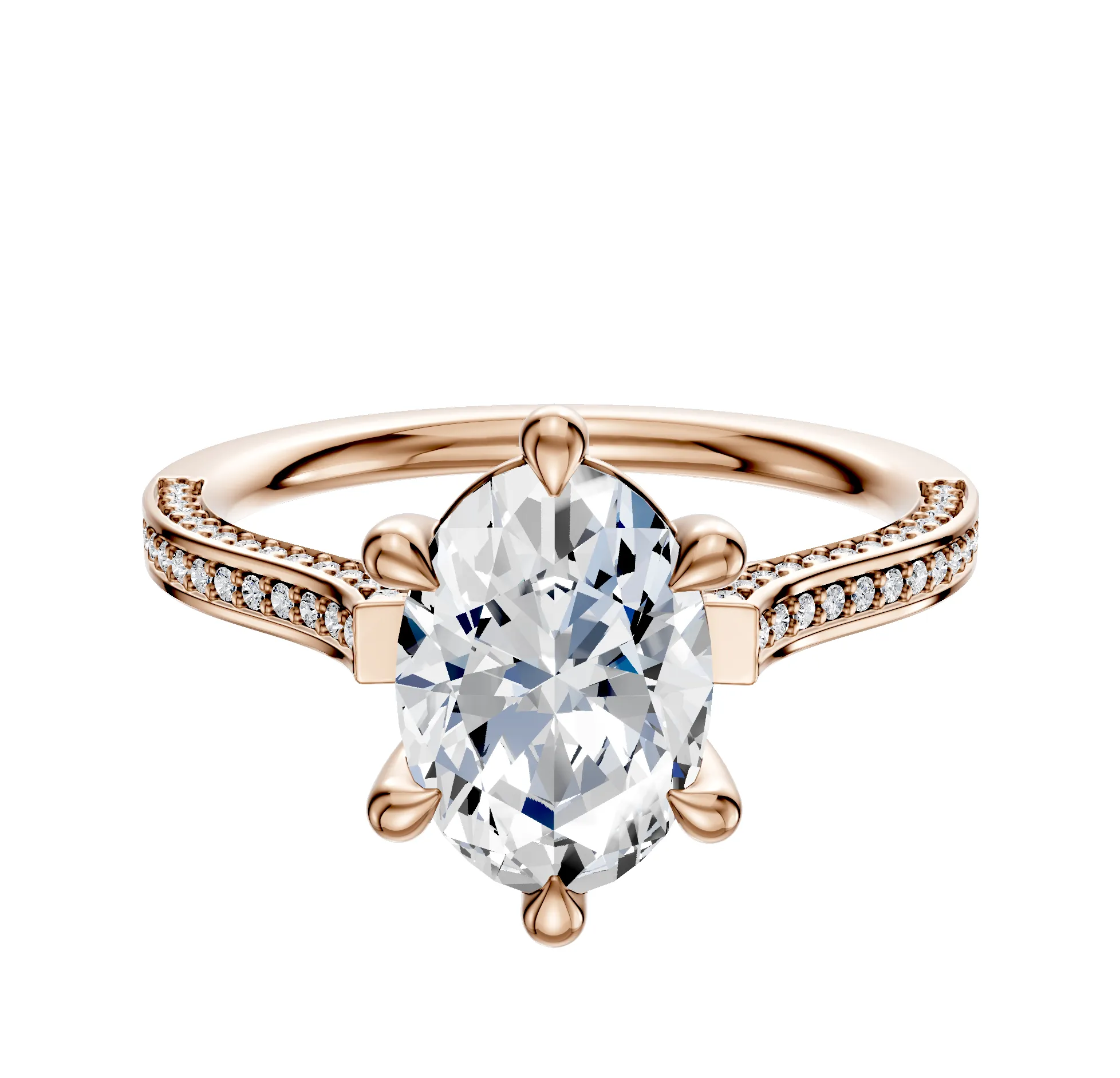 14K Rose Gold 6 Prong Basket Cathedral Flat 3-Row-Pave 2.0mm Engagement Ring sold by Promise By Effy