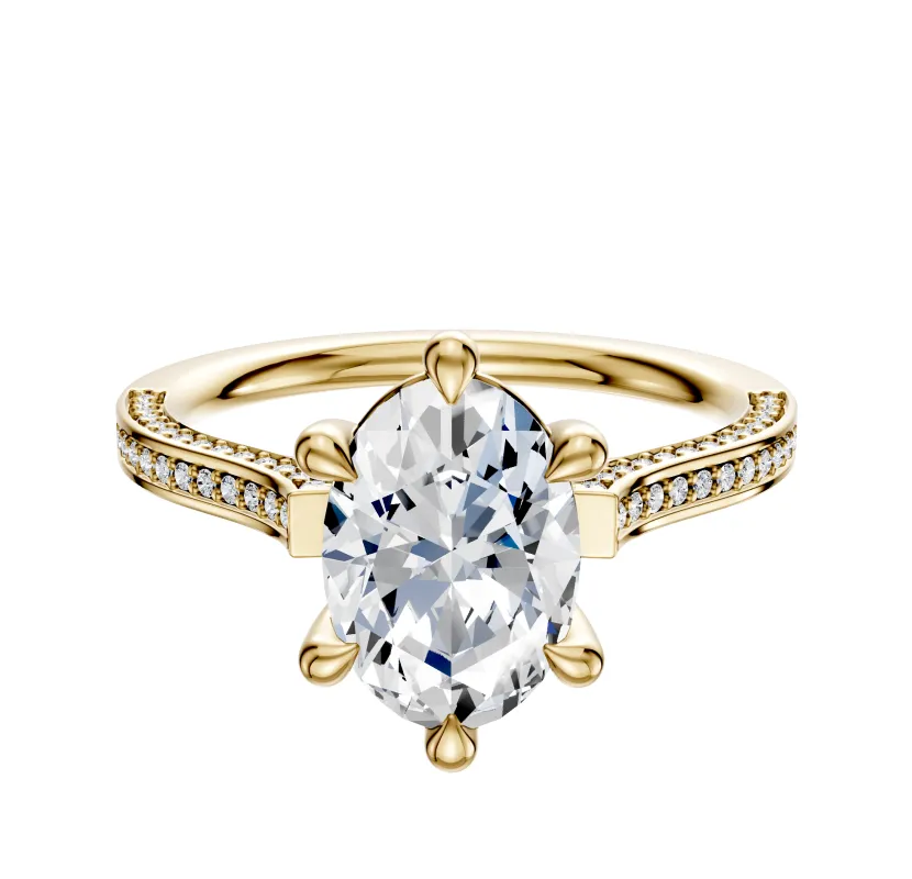 14K Yellow Gold 6 Prong Basket Cathedral Flat 3-Row-Pave 2.0mm Engagement Ring sold by Promise By Effy