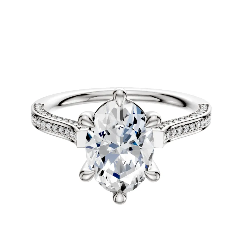 18K White Gold 6 Prong Basket Cathedral Flat 3-Row-Pave 2.0mm Engagement Ring sold by Promise By Effy