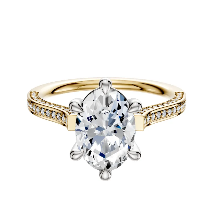 14K Two Tone 6 Prong Basket Cathedral Flat 3-Row-Pave 2.0mm Engagement Ring sold by Promise By Effy