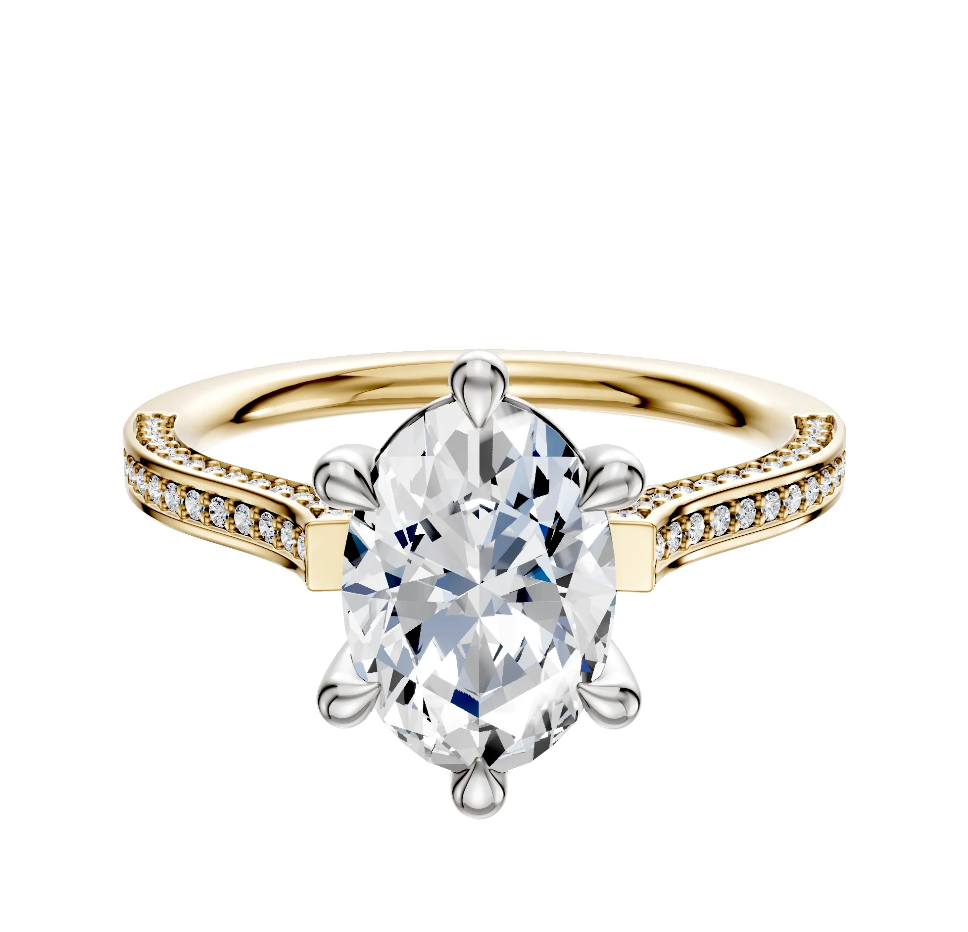 14K Two Tone 6 Prong Basket Cathedral Flat 3-Row-Pave 2.0mm Engagement Ring sold by Promise By Effy