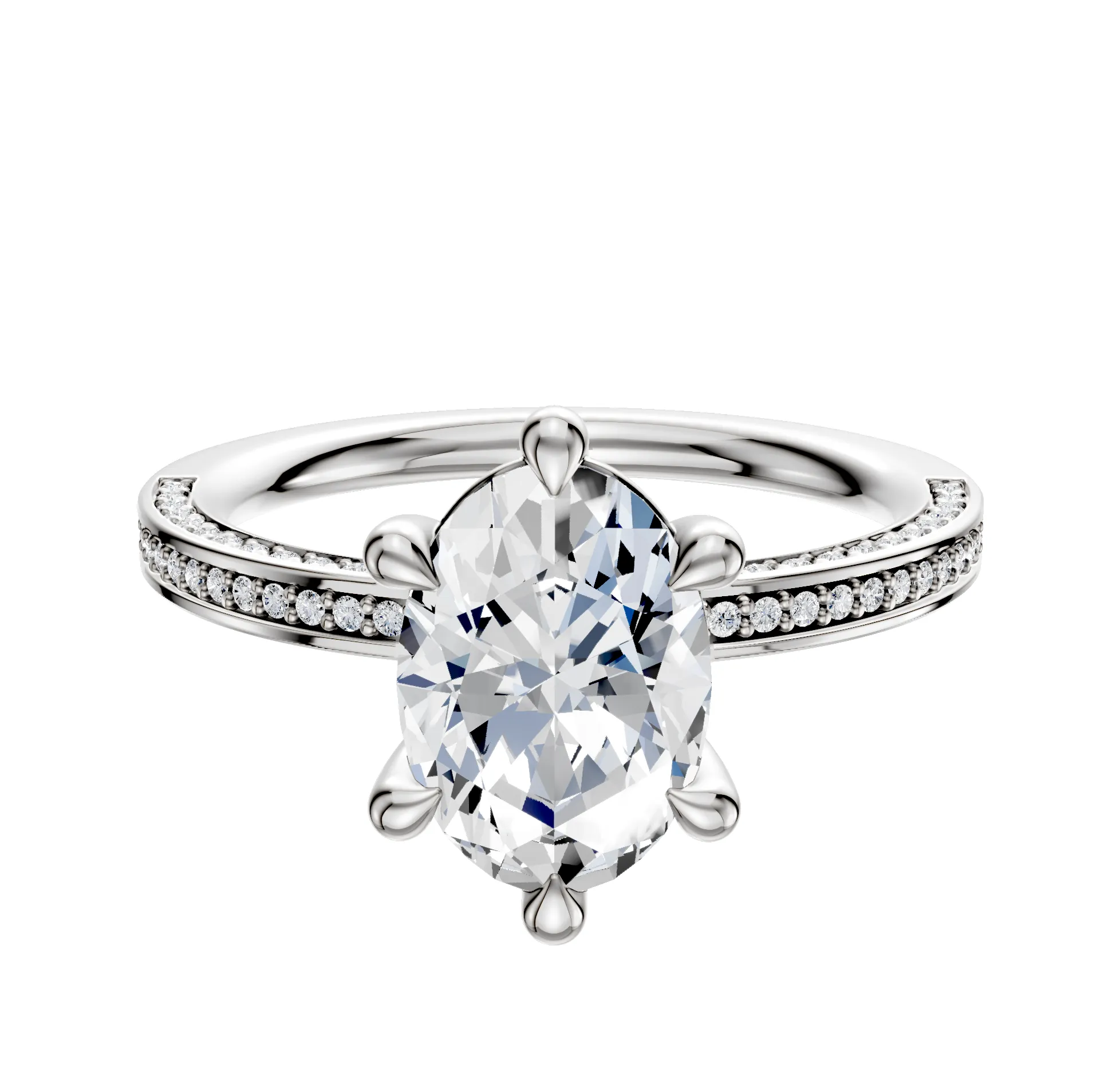 14K White Gold 6 Prong Basket Classic Flat 3-Row-Pave 2.0mm Engagement Ring sold by Promise By Effy