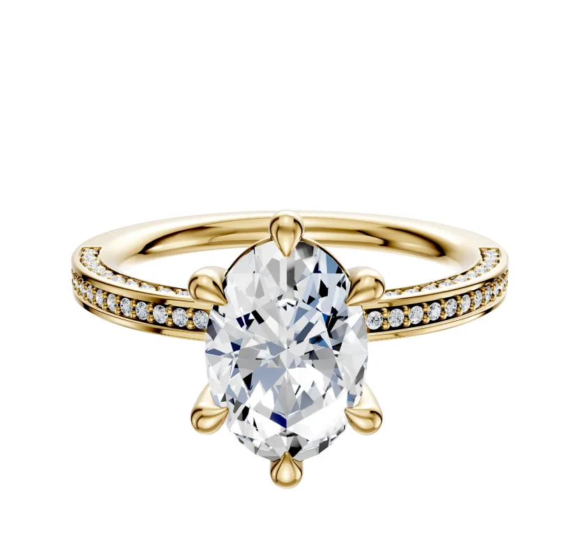 18K Yellow Gold 6 Prong Basket Classic Flat 3-Row-Pave 2.0mm Engagement Ring sold by Promise By Effy