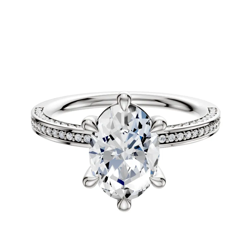 18K White Gold 6 Prong Basket Classic Flat 3-Row-Pave 2.0mm Engagement Ring sold by Promise By Effy