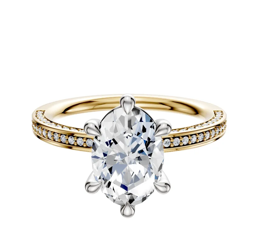 14K Two Tone 6 Prong Basket Classic Flat 3-Row-Pave 2.0mm Engagement Ring sold by Promise By Effy