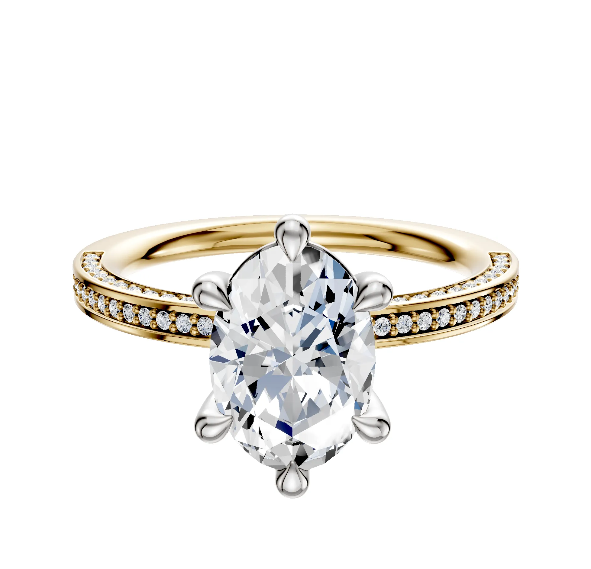 18K Two Tone 6 Prong Basket Classic Flat 3-Row-Pave 2.0mm Engagement Ring sold by Promise By Effy