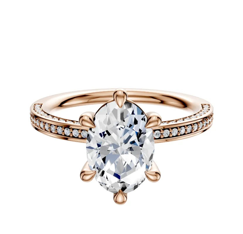 18K Rose Gold 6 Prong Basket Classic Flat 3-Row-Pave 2.0mm Engagement Ring sold by Promise By Effy