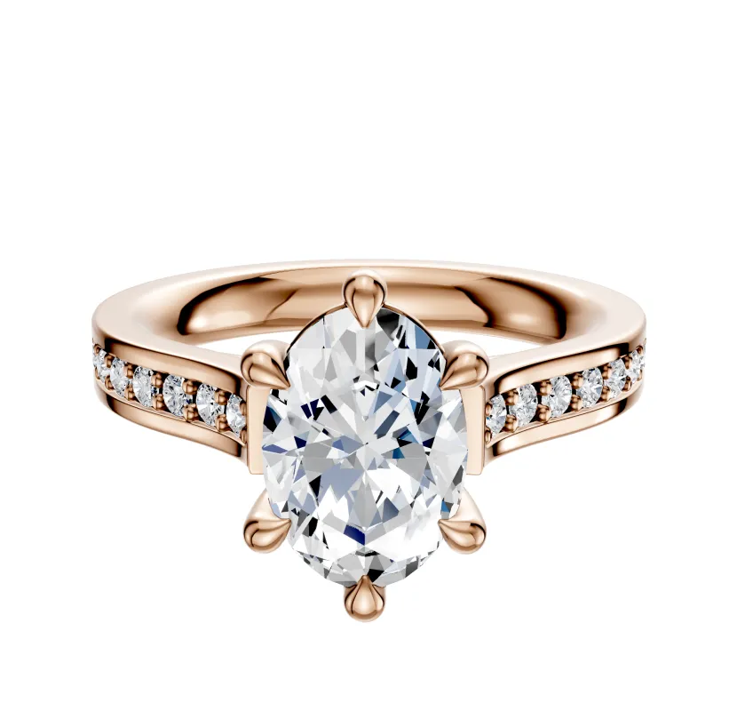 14K Rose Gold 6 Prong Basket Cathedral Flat 1-Row-Pave 2.5mm Engagement Ring sold by Promise By Effy