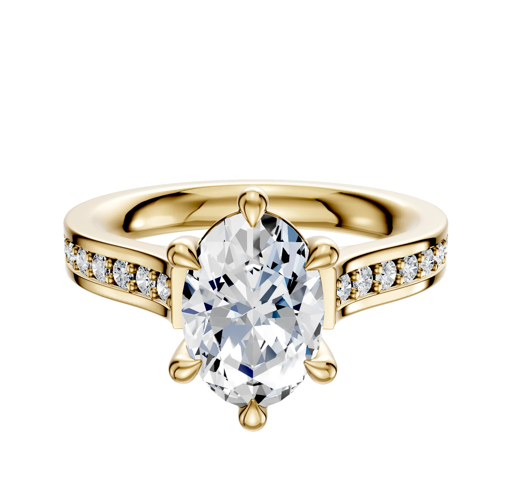 14K Yellow Gold 6 Prong Basket Cathedral Flat 1-Row-Pave 2.5mm Engagement Ring sold by Promise By Effy