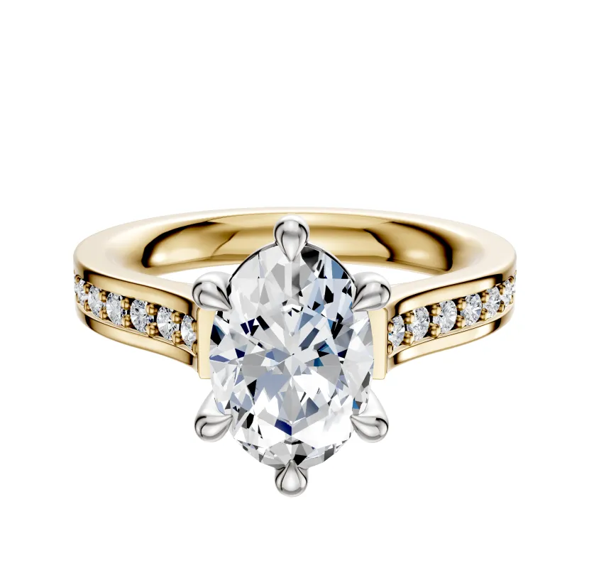 18K Two Tone 6 Prong Basket Cathedral Flat 1-Row-Pave 2.5mm Engagement Ring sold by Promise By Effy