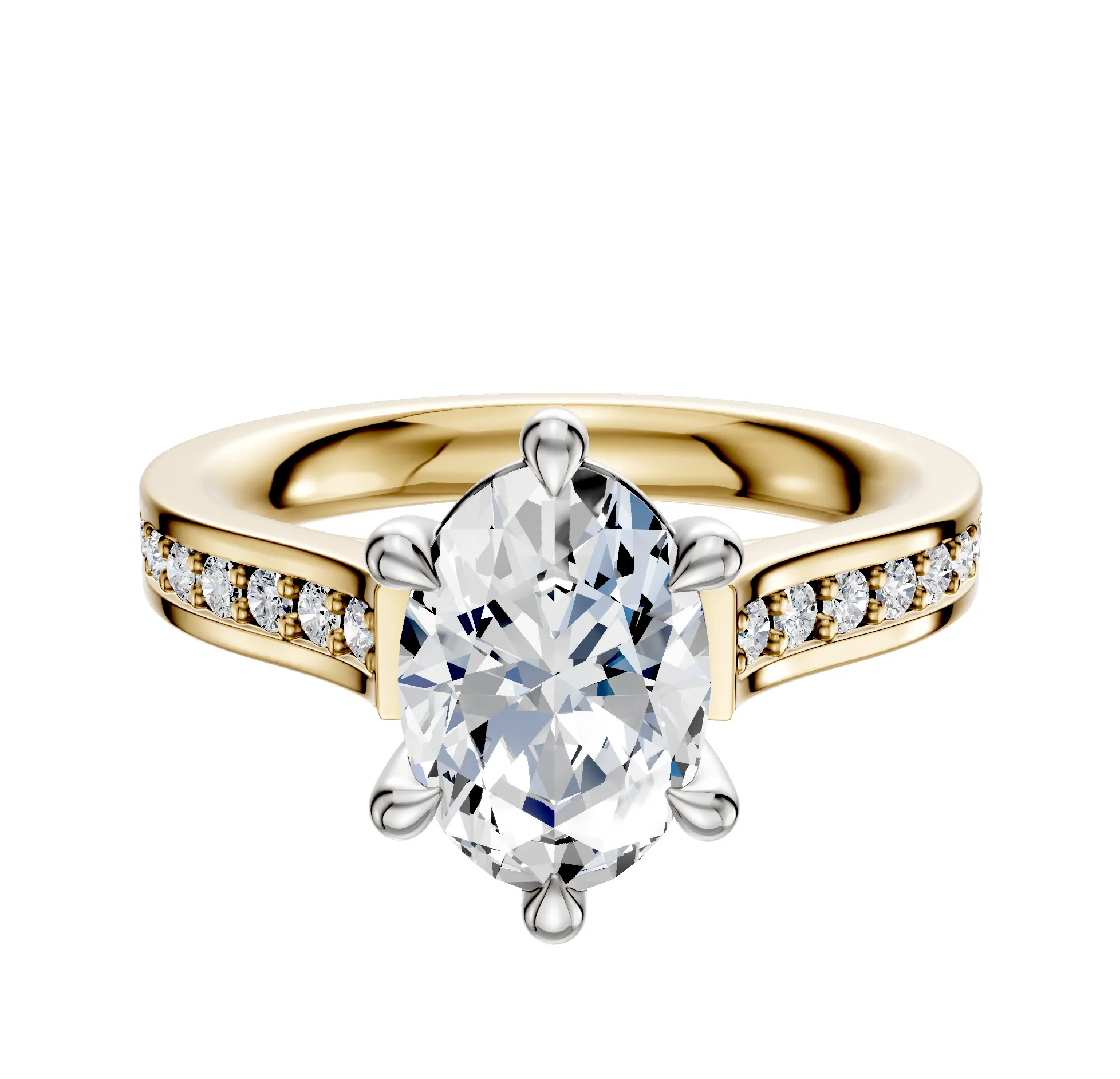 18K Two Tone 6 Prong Basket Cathedral Flat 1-Row-Pave 2.5mm Engagement Ring sold by Promise By Effy