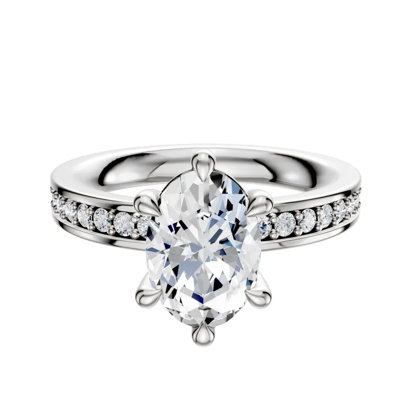 14K White Gold 6 Prong Basket Classic Flat 1-Row-Pave 2.5mm Engagement Ring sold by Promise By Effy