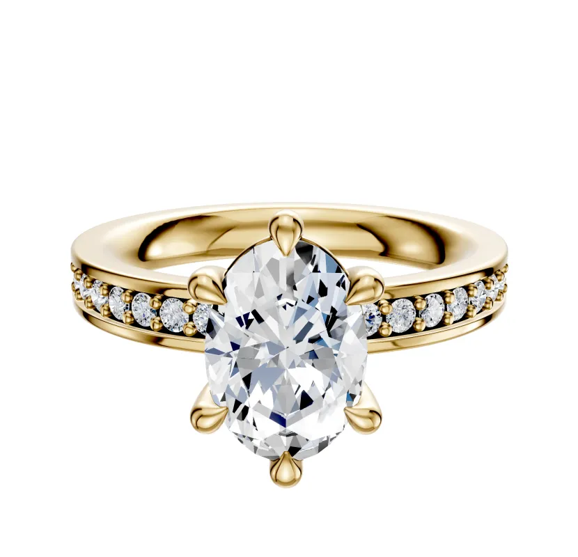 18K Yellow Gold 6 Prong Basket Classic Flat 1-Row-Pave 2.5mm Engagement Ring sold by Promise By Effy