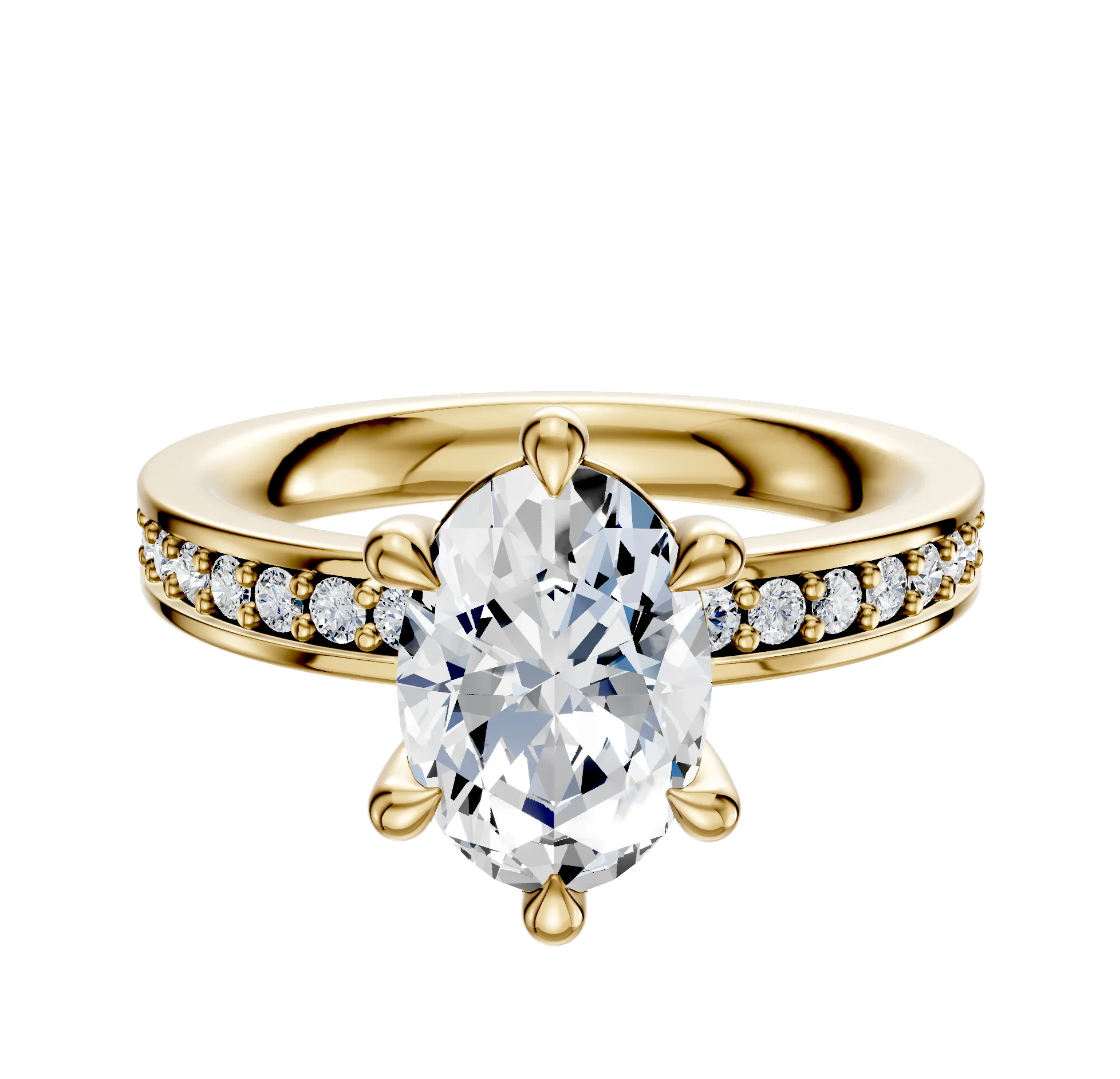 18K Yellow Gold 6 Prong Basket Classic Flat 1-Row-Pave 2.5mm Engagement Ring sold by Promise By Effy