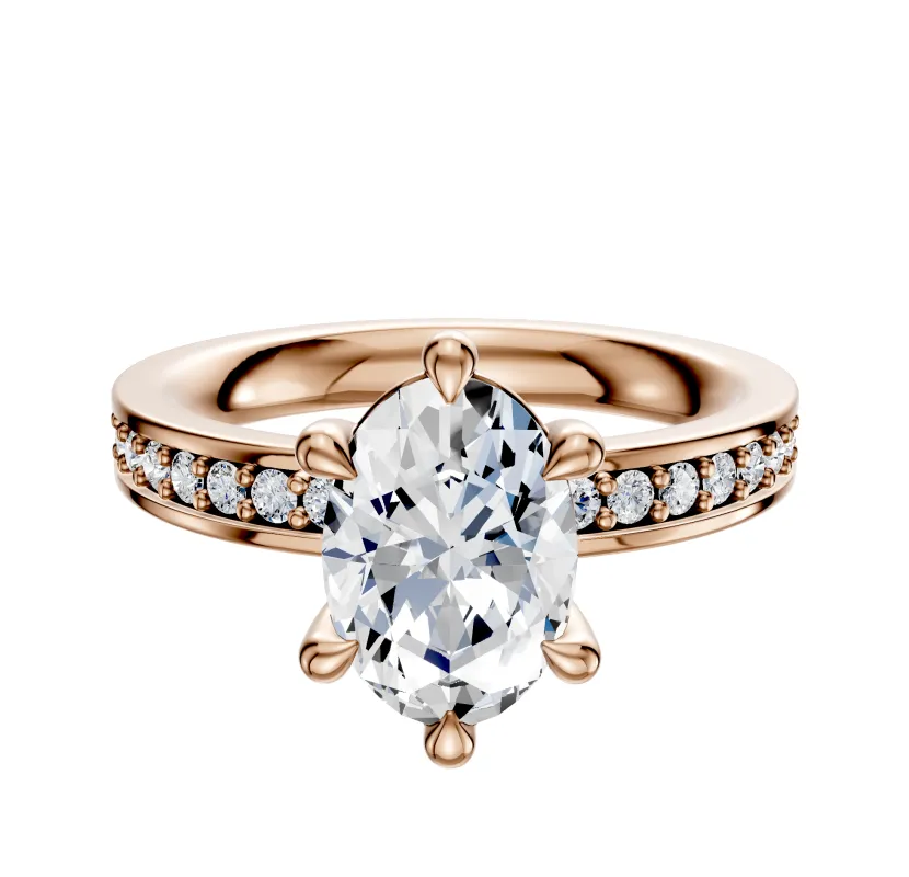 18K Rose Gold 6 Prong Basket Classic Flat 1-Row-Pave 2.5mm Engagement Ring sold by Promise By Effy