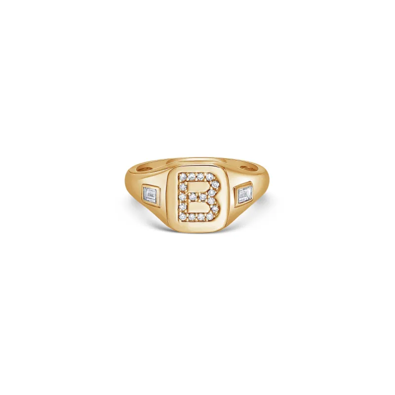 Cube Signet Ring with Round and Baguette Lab Diamonds sold by Promise By Effy