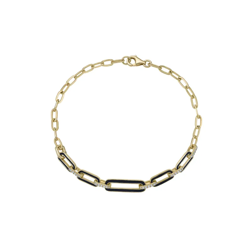 Paperclip Bracelet in Yellow Gold with Diamonds and Enamel sold by Promise By Effy