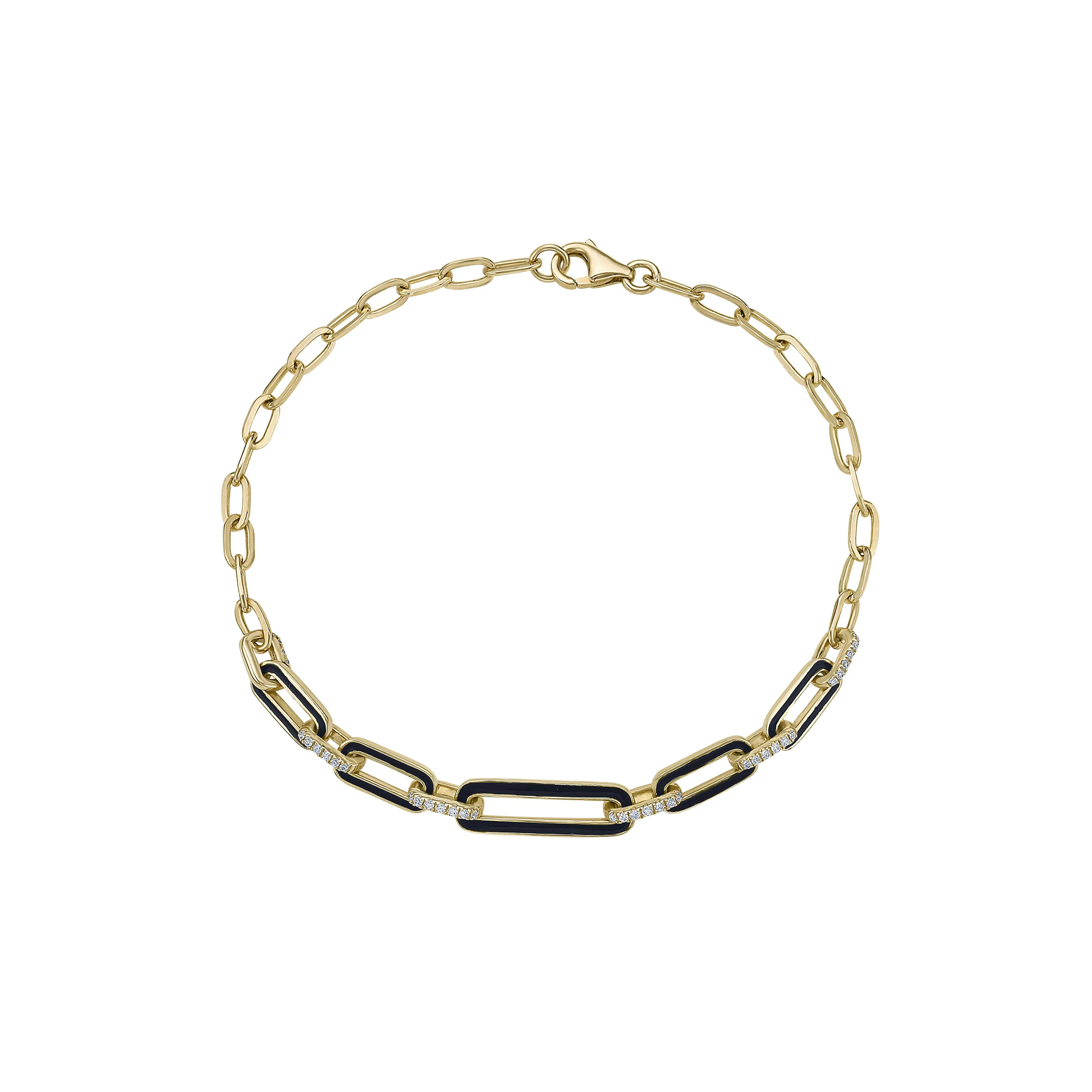 Paperclip Bracelet in Yellow Gold with Diamonds and Enamel sold by Promise By Effy