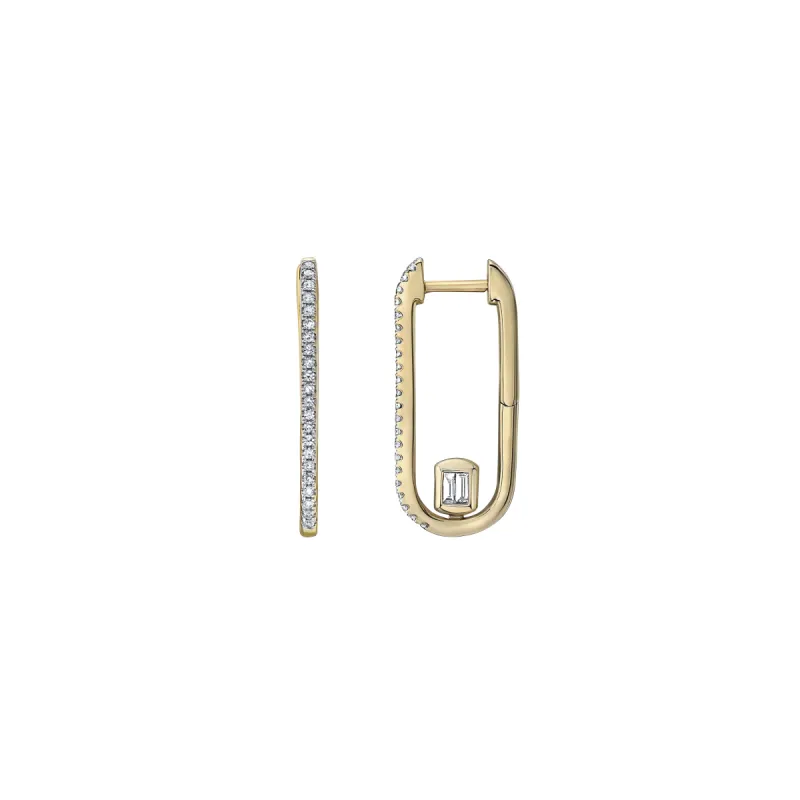 Paperclip Hoop Earring in Yellow Gold with Diamonds sold by Promise By Effy