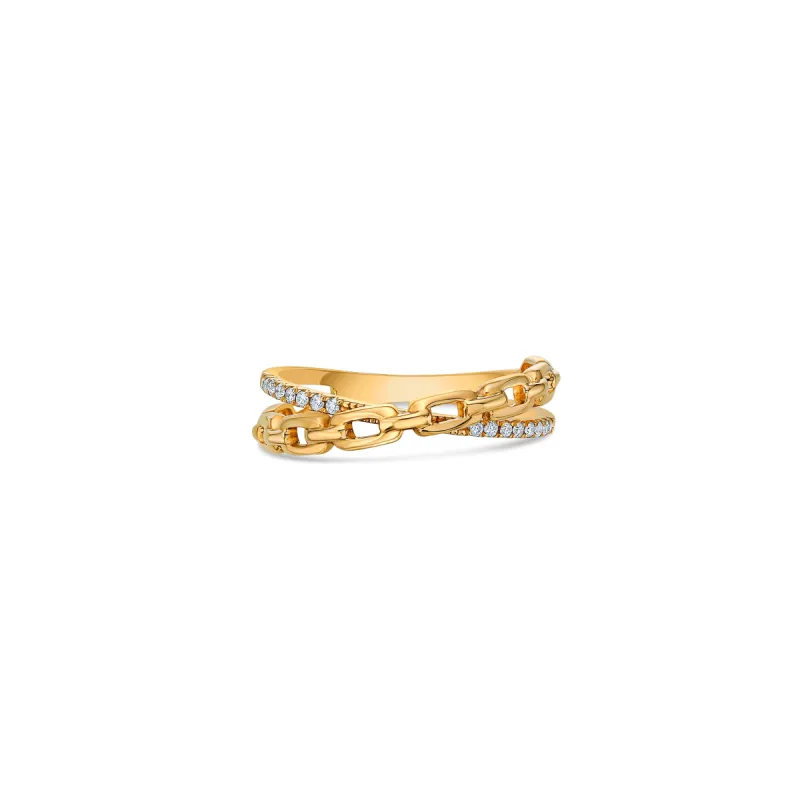 Chain Crossover Ring in Yellow Gold with Diamonds sold by Promise By Effy
