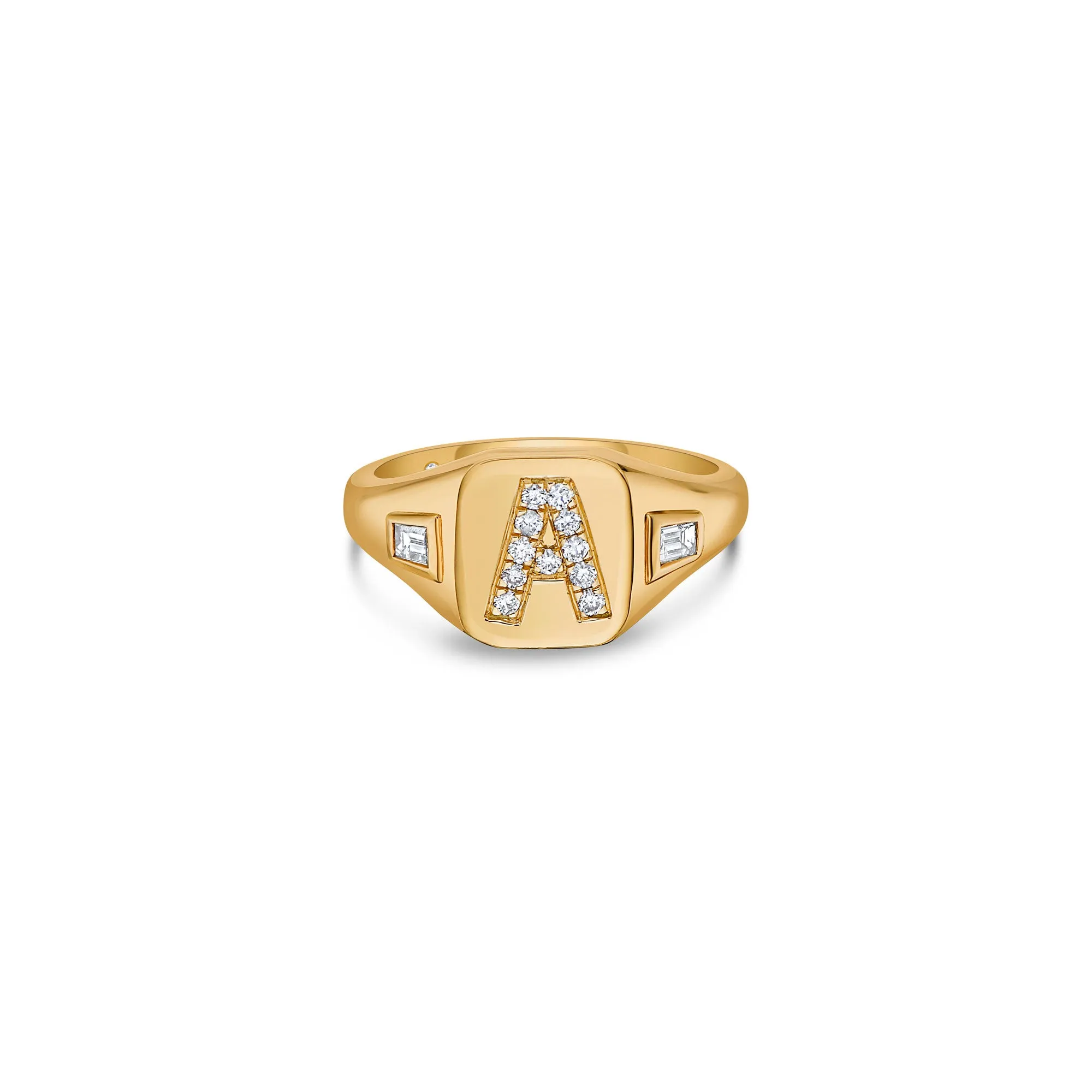 Initial Signet Ring with Baguette and Round Lab Diamonds sold by Promise By Effy