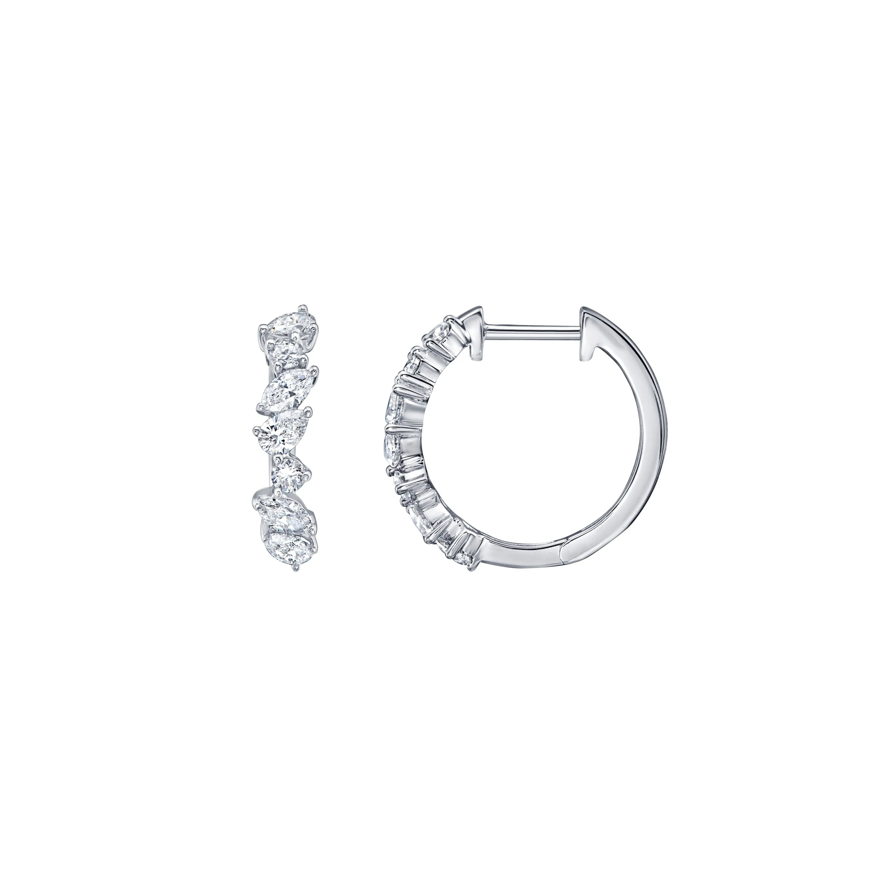 Mixed Shape Hoop Earring In White Gold with Diamonds sold by Promise By Effy product image thumbnail 2