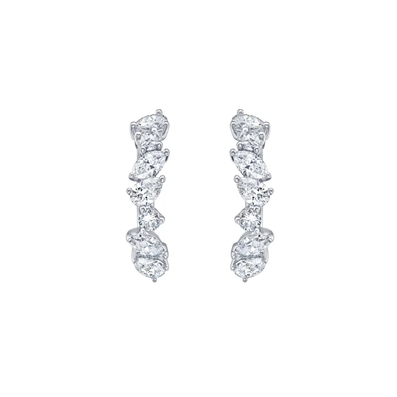 Mixed Shape Hoop Earring  In White Gold with Diamonds sold by Promise By Effy