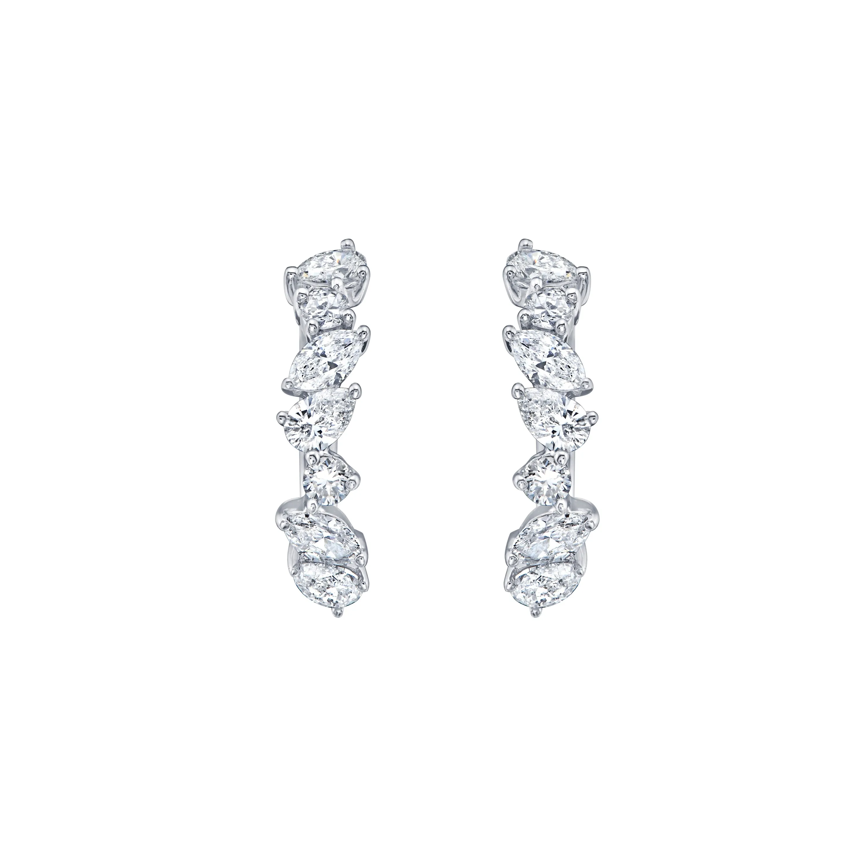Mixed Shape Hoop Earring In White Gold with Diamonds sold by Promise By Effy