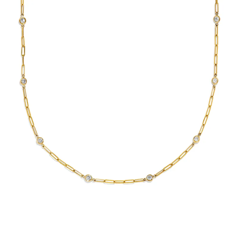 Paperclip Station Necklace in Yellow Gold with Diamonds sold by Promise By Effy