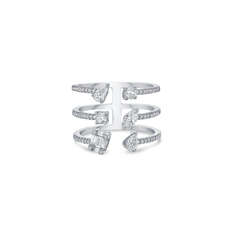 Mixed Shape Open Ring in White Gold with Diamonds sold by Promise By Effy