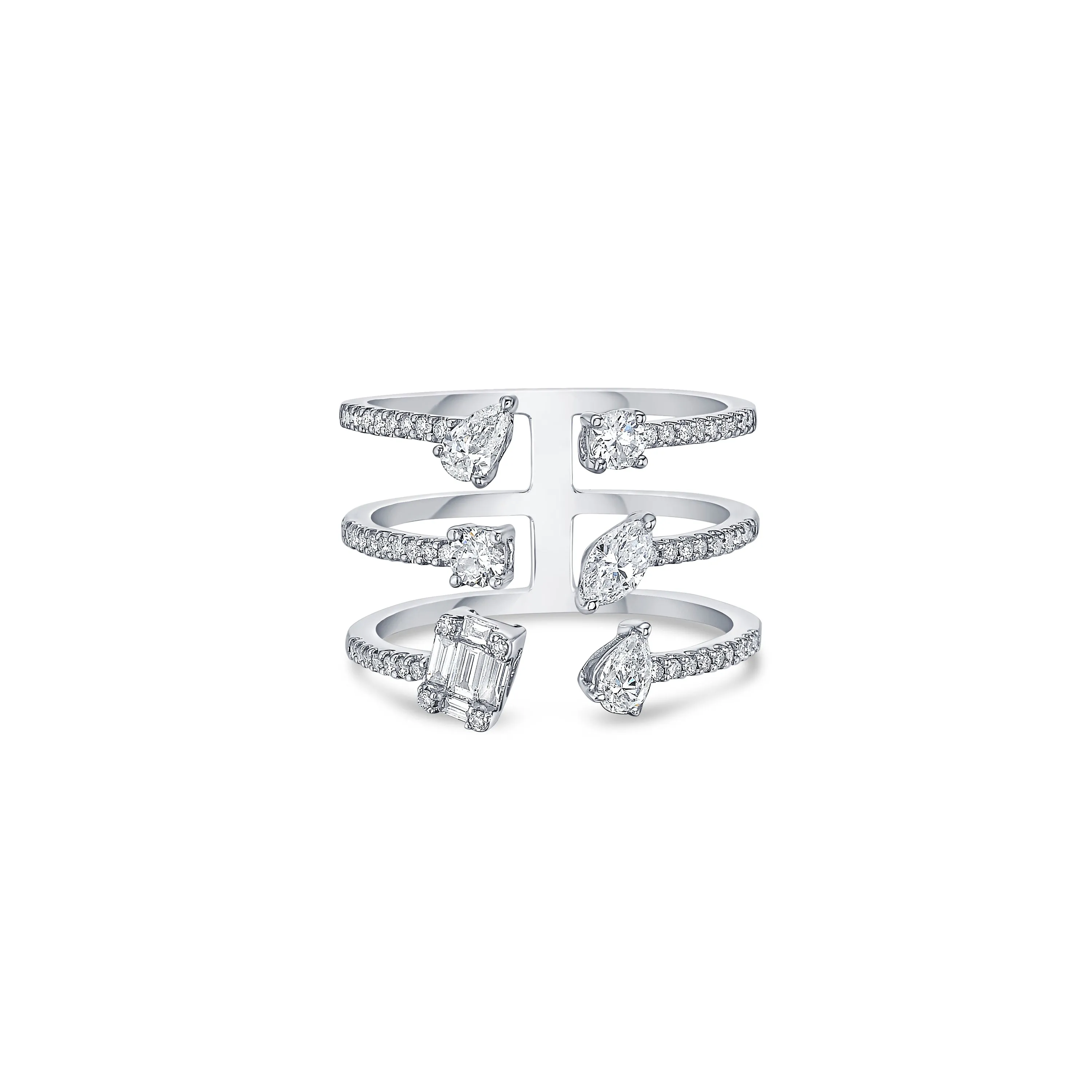 Mixed Shape Open Ring in White Gold with Diamonds sold by Promise By Effy