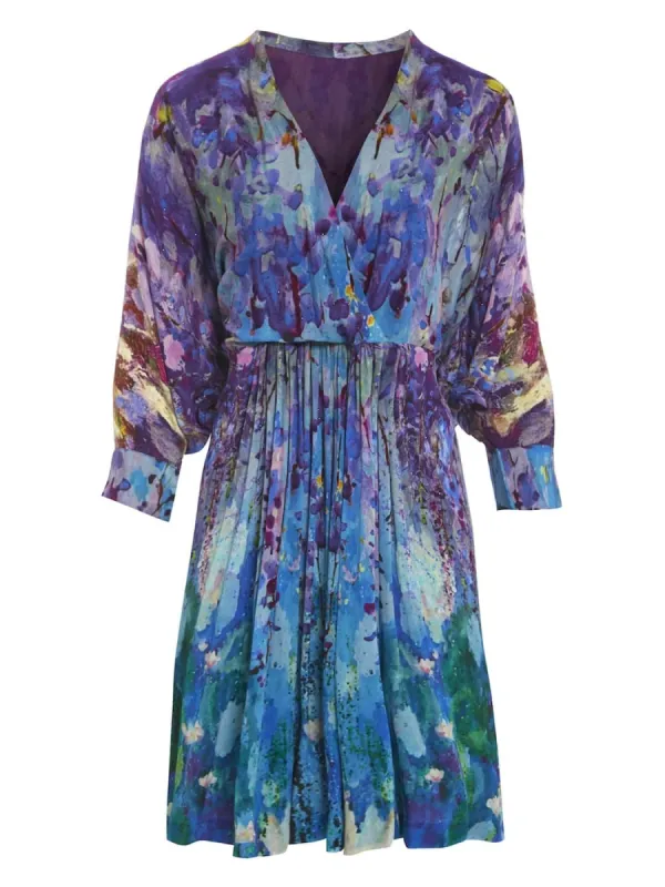 Midnight Iris Pleated Dress sold by Raishma