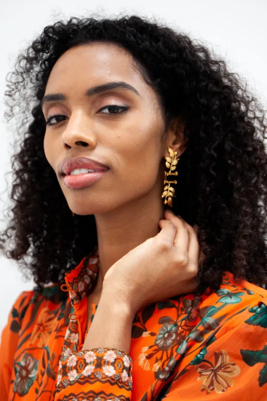 Gold Leaf and Black Agate Earrings sold by Raishma