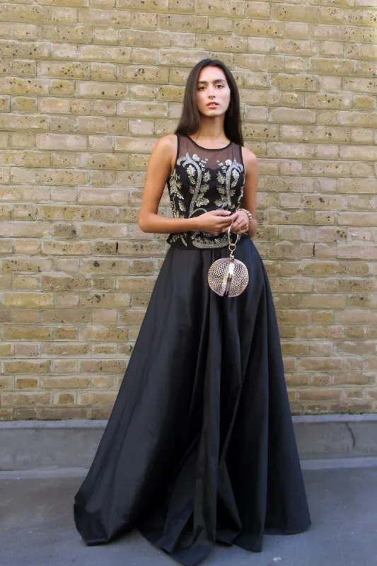 Black Taffeta Maxi Skirt sold by Raishma