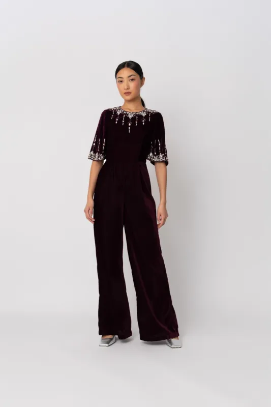 Luna Burgundy Jumpsuit sold by Raishma