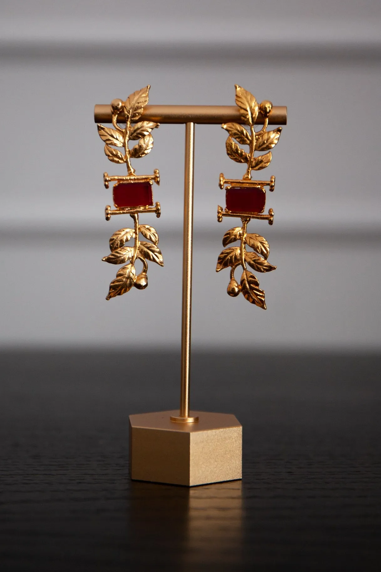 Gold Leaf and Garnet Earrings sold by Raishma product image thumbnail 2