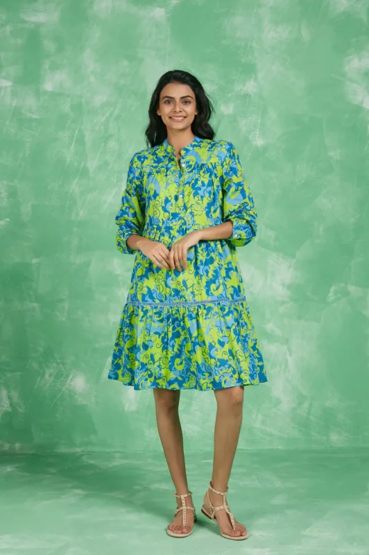 TYLER SHORT DRESS KASAIMA GREEN sold by Ro's Garden