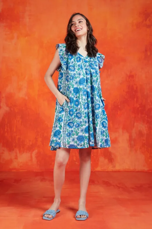 PARKER SHORT DRESS DIJON BLUE made by Ro's Garden