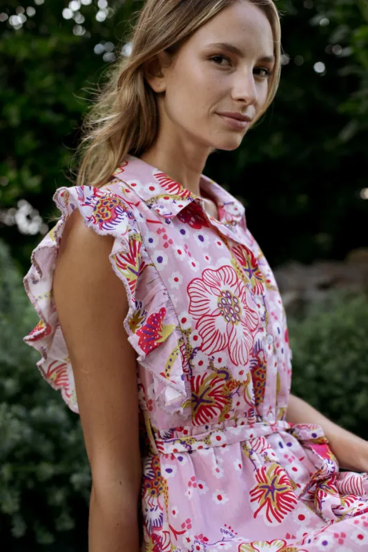 ERNESTINE MIDI DRESS FLORES PINK sold by Ro's Garden