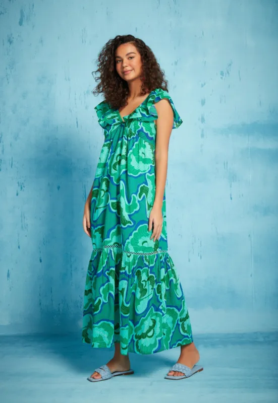 JASMIN MAXI DRESS DAMASIA GREEN sold by Ro's Garden