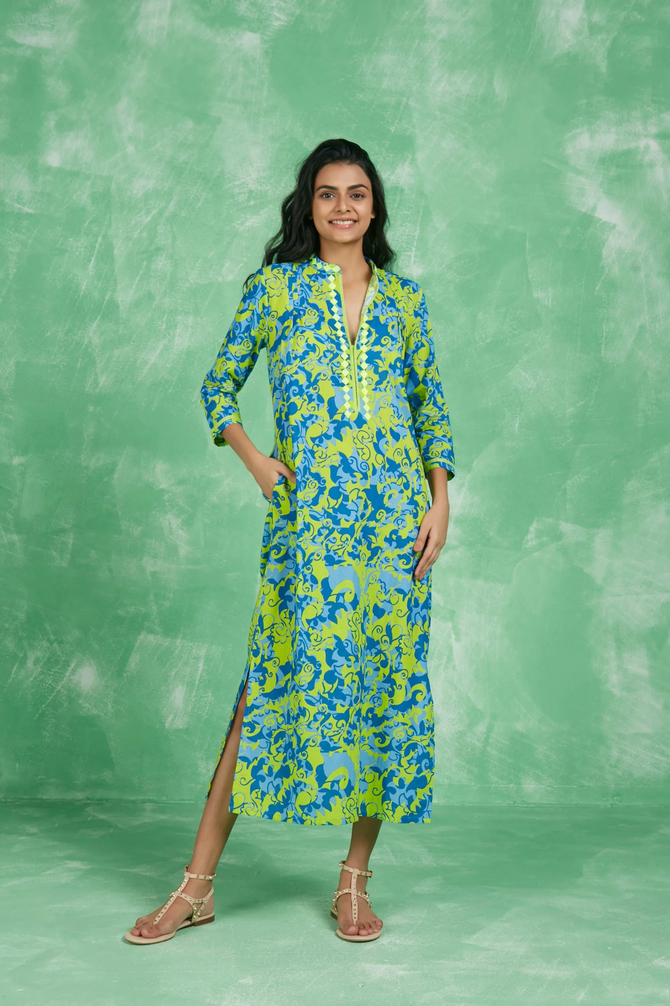 CLORINDA LONG KURTA KASAIMA GREEN sold by Ro's Garden product image thumbnail 5