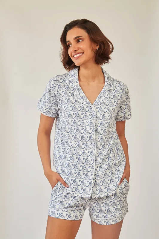 CORA WOMEN'S SHORT PAJAMA SET MARCEL BLUE sold by Ro's Garden