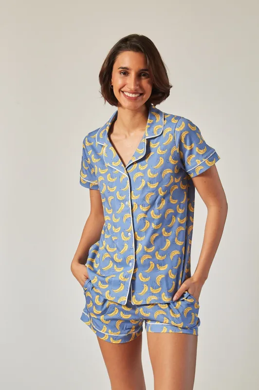 CORA WOMEN'S SHORT PAJAMA SET BANANAS NAVY sold by Ro's Garden