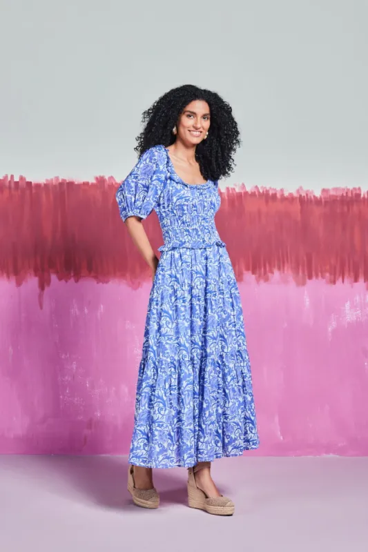 PERCY MIDI DRESS HIBISCUS BLUE sold by Ro's Garden