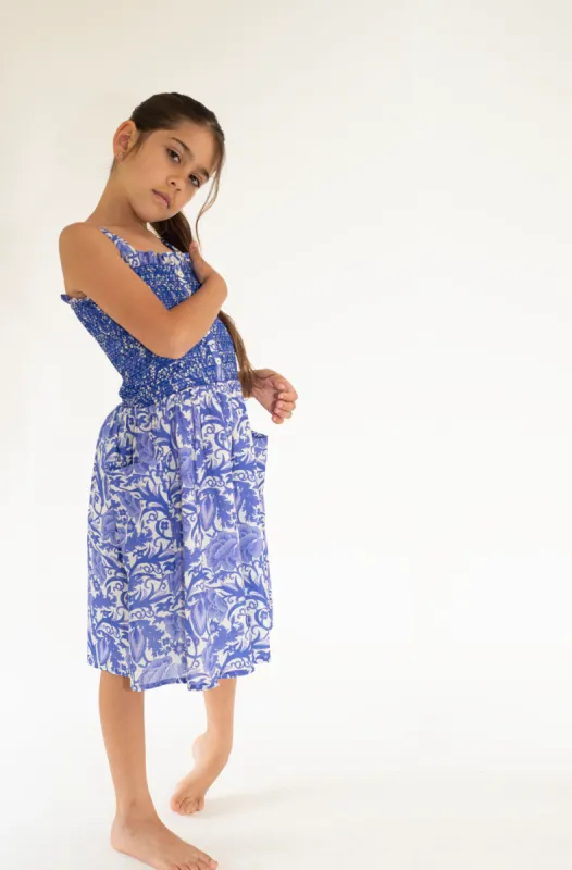 POLLY GIRLS DRESS HIBISCUS BLUE sold by Ro's Garden