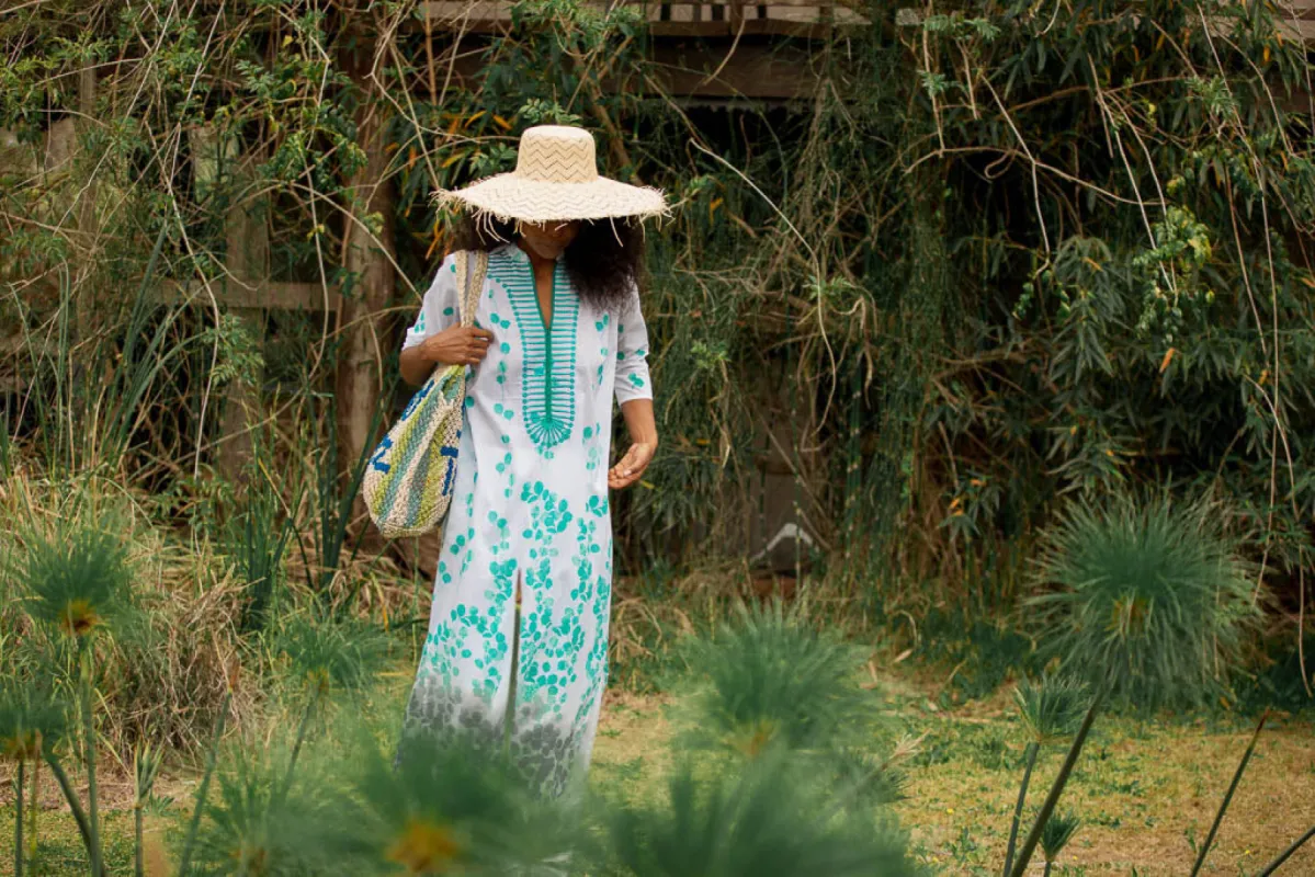 CLORINDA LONG KURTA LEAF AQUA sold by Ro's Garden