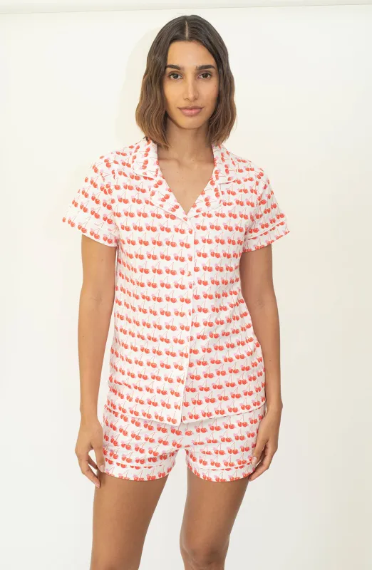CORA WOMEN'S SHORT PAJAMA SET CHERRIES PINK sold by Ro's Garden